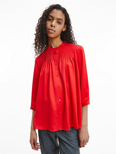 Calvin Klein Ruhák HU451554 | Calvin Klein Recycled Crepe Pintuck Női Blúz Piros